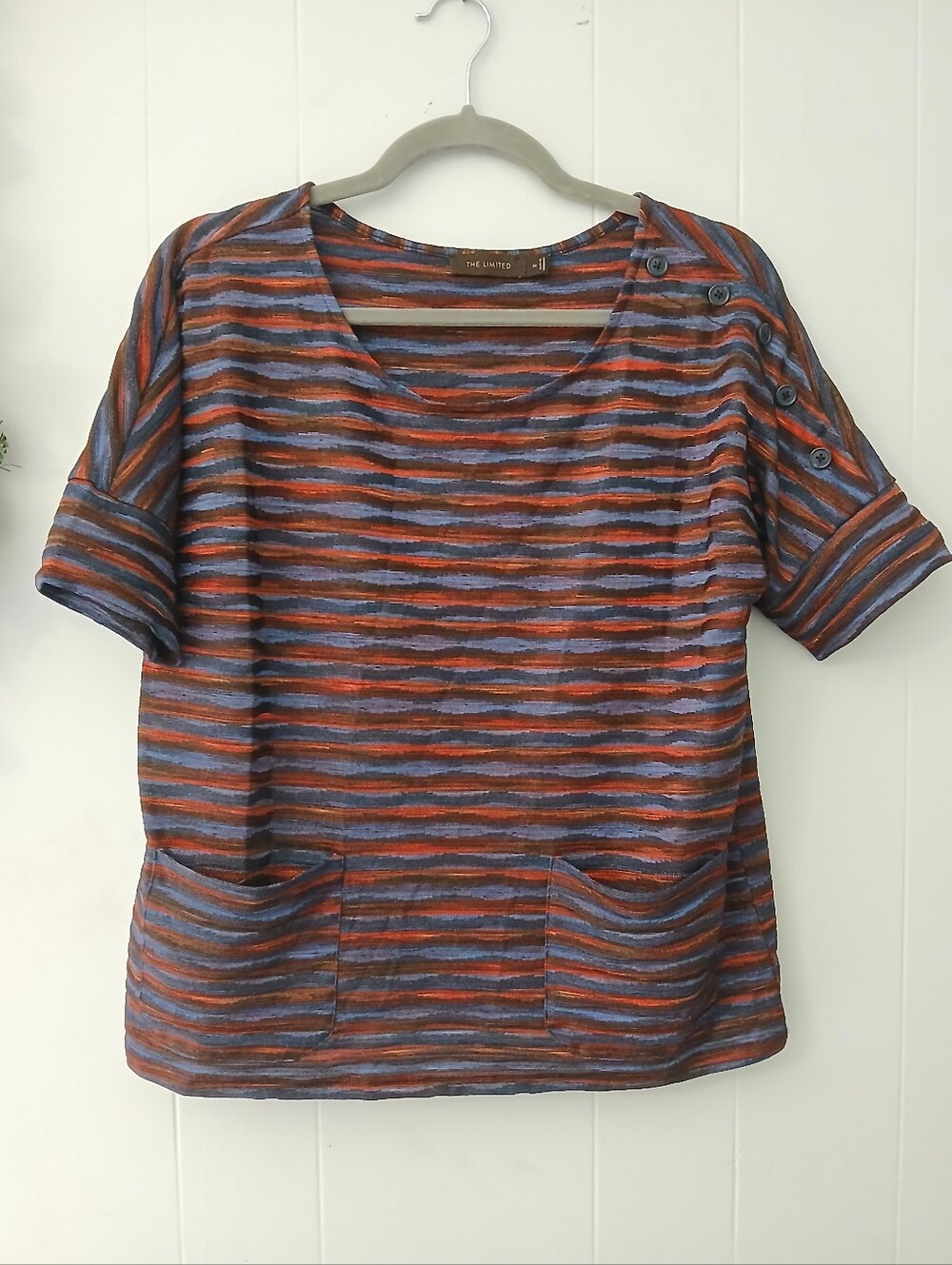 The Limited Women's Short-Sleeve Striped Pocket Top in Rust & Blue